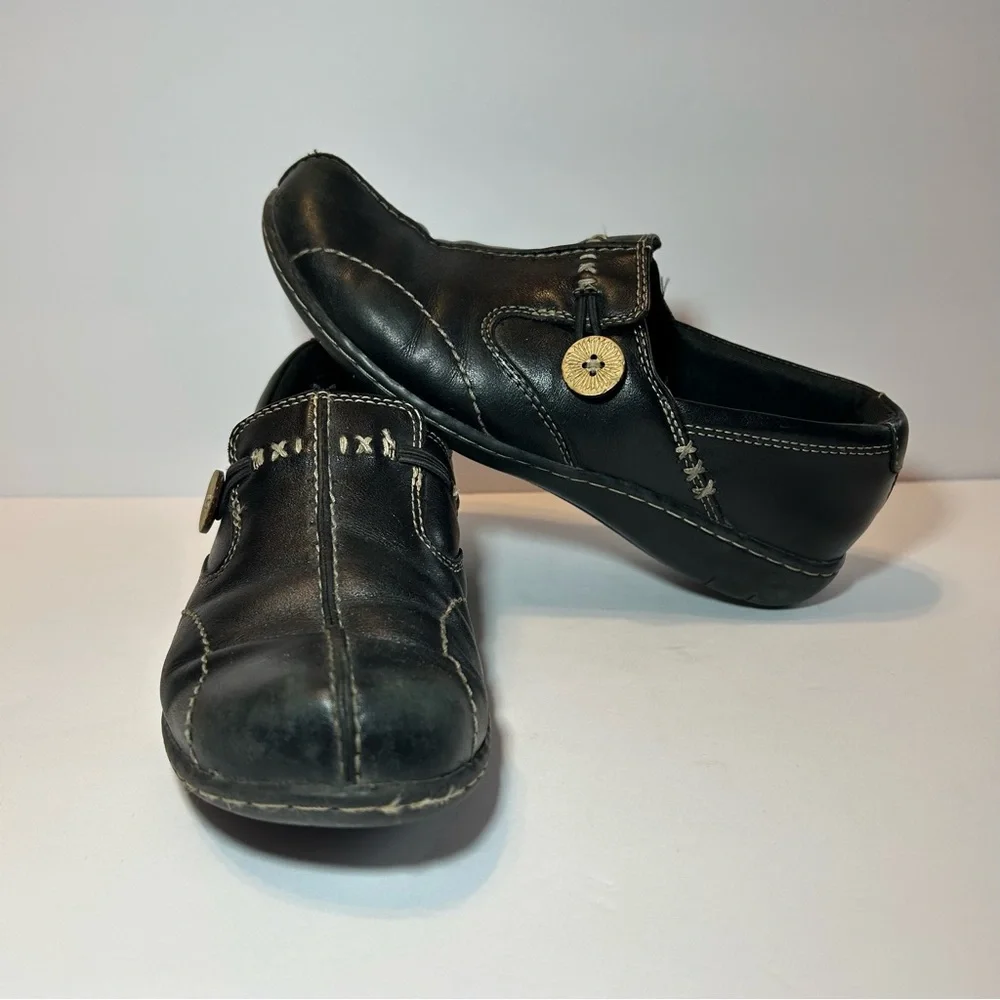 Clarks Womens Un Loop Brown Leather Loafers Slip On‎ Comfort Shoes Size 6